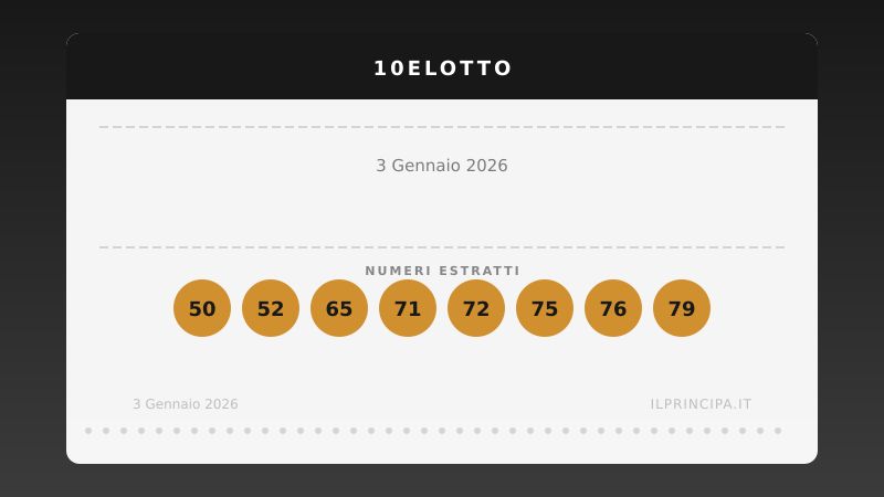 10eLotto 3 gennaio 2026: ecco i venti numeri estratti