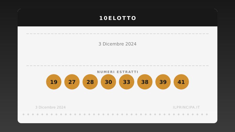 10eLotto 3 dicembre 2024: ecco i venti numeri estratti