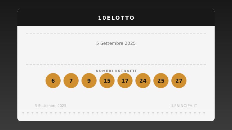 10eLotto 5 settembre 2025: ecco i venti numeri estratti