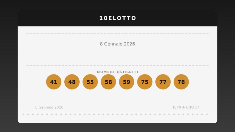 10eLotto oggi 08/01/2026: tutti i numeri estratti