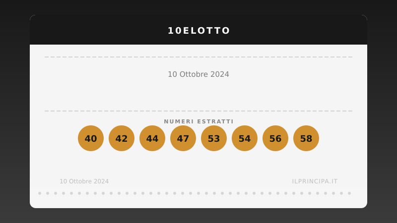 10 ottobre 2024: 10eLotto, ecco i numeri vincenti