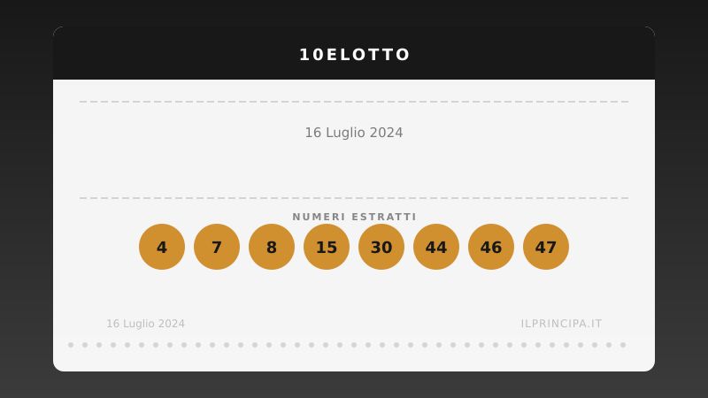 16 luglio 2024: 10eLotto, ecco i numeri vincenti