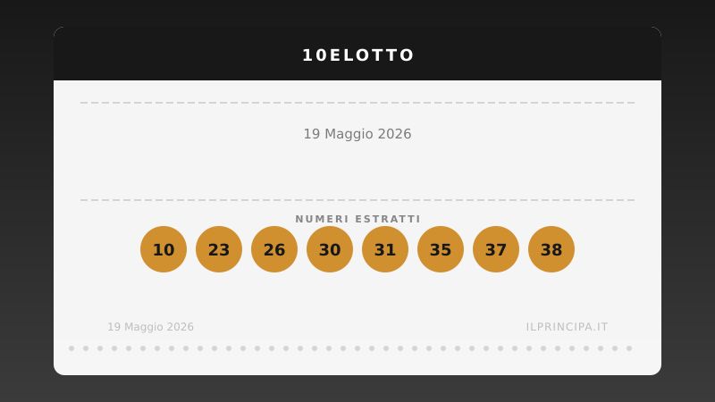 10eLotto, estrazione del 19 maggio 2026: i 20 numeri vincenti