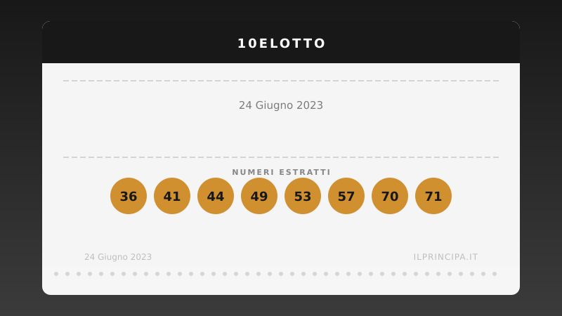10eLotto del 24/06/2023: i venti numeri sorteggiati