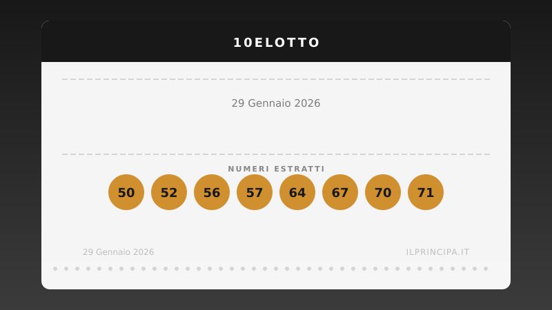 10eLotto, estrazione del 29 gennaio 2026: i 20 numeri vincenti