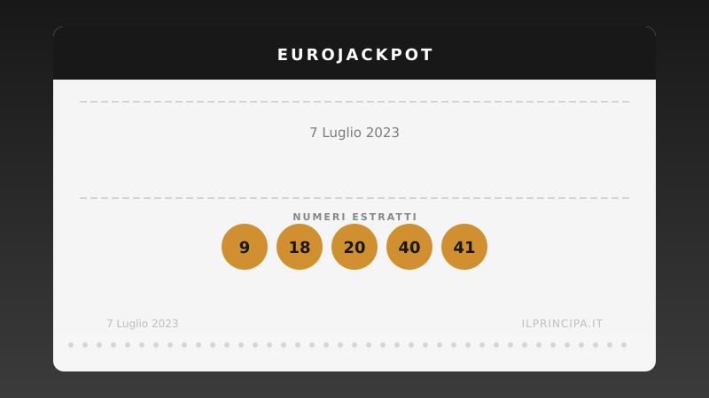 EuroJackpot 7 luglio 2023: ecco la combinazione estratta