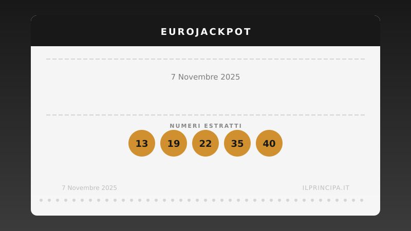 7 novembre 2025: EuroJackpot, ecco la combinazione vincente