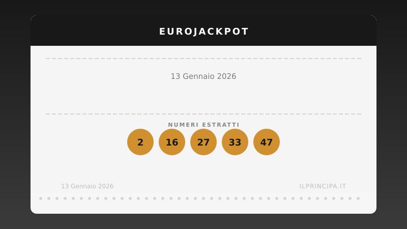 Estrazione EuroJackpot 13 gennaio 2026: tutti i numeri e le quote