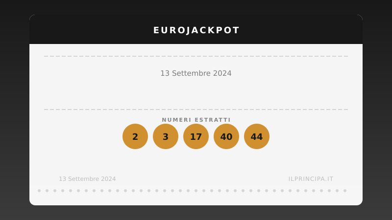 EuroJackpot, estrazione del 13 settembre 2024: numeri vincenti ed euronumeri