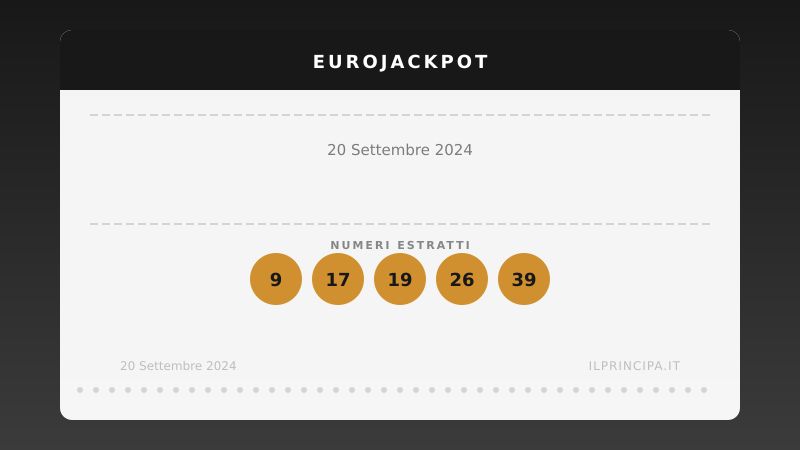 Numeri EuroJackpot 20/09/2024: estratti i cinque numeri e gli euronumeri