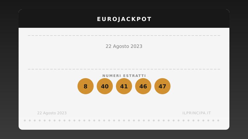 EuroJackpot del 22/08/2023: tutti i risultati del concorso