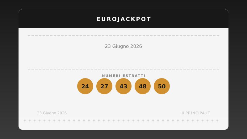 Estrazione EuroJackpot del 23 giugno 2026: tutti i numeri e le quote