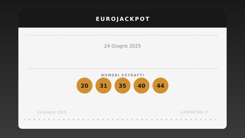 Numeri EuroJackpot 24/06/2025: estratti i cinque numeri e gli euronumeri