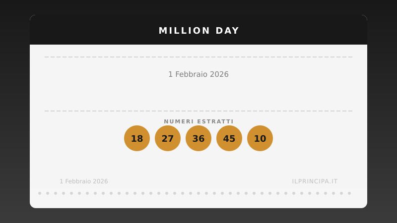 Numeri Million Day 1 febbraio 2026: la combinazione del giorno