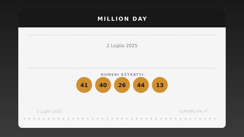 Risultati Million Day 02/07/2025: i numeri fortunati di oggi
