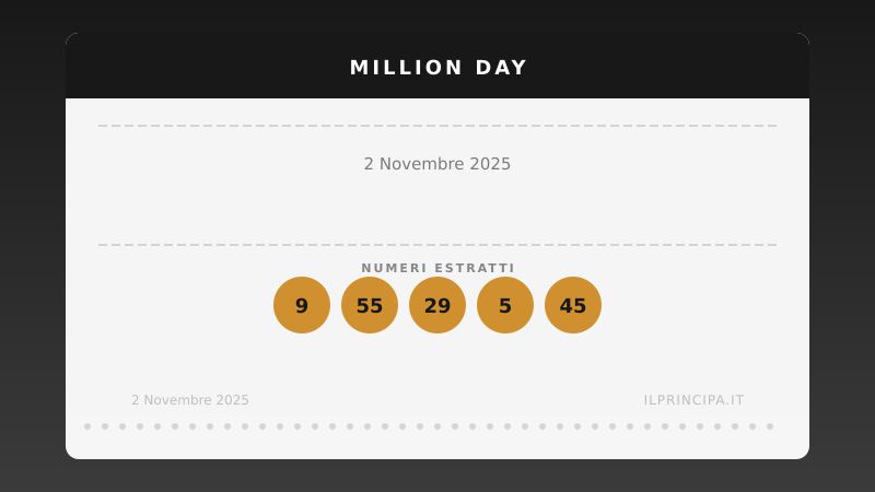 Numeri Million Day 2 novembre 2025: la combinazione del giorno
