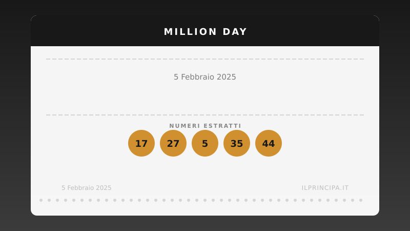 Numeri Million Day 5 febbraio 2025: la combinazione del giorno