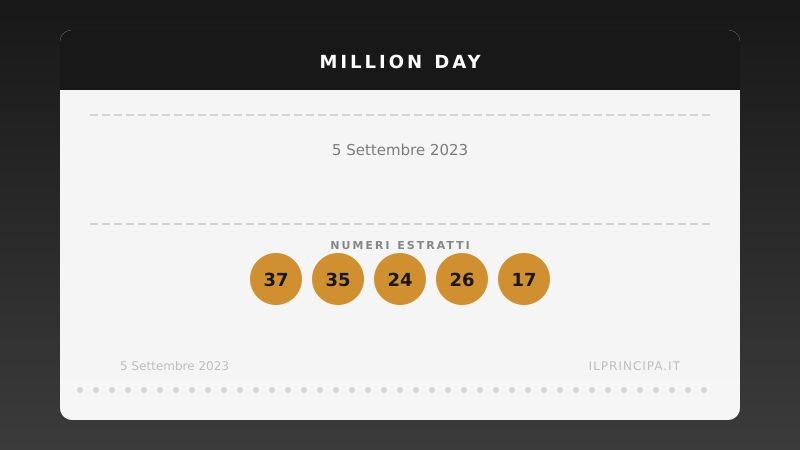 Risultati Million Day 05/09/2023: i numeri fortunati di oggi
