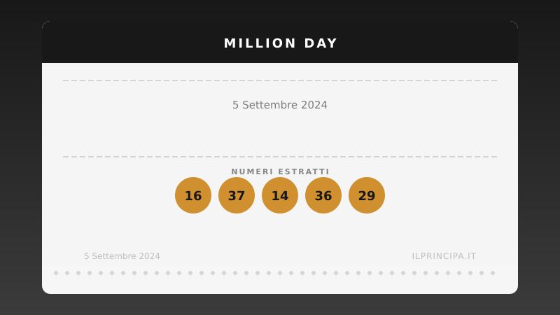 Estrazione del 05/09/2024: Million Day, ecco la cinquina