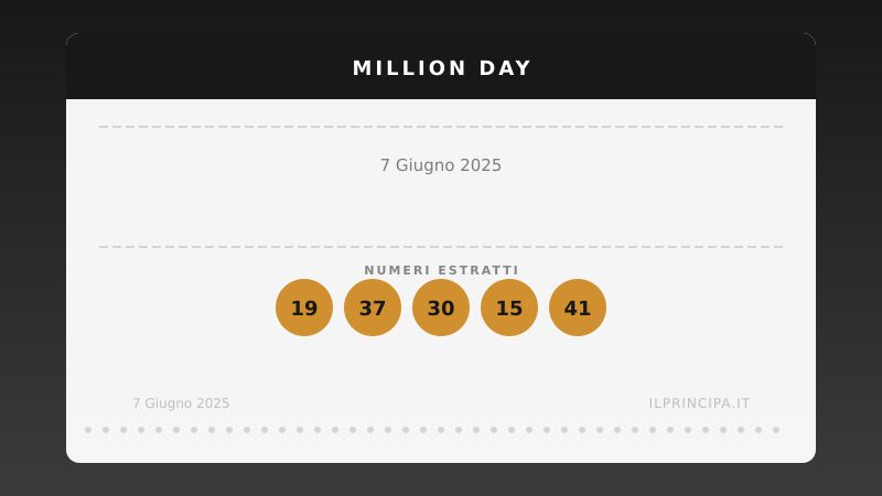 Numeri Million Day 7 giugno 2025: la combinazione del giorno