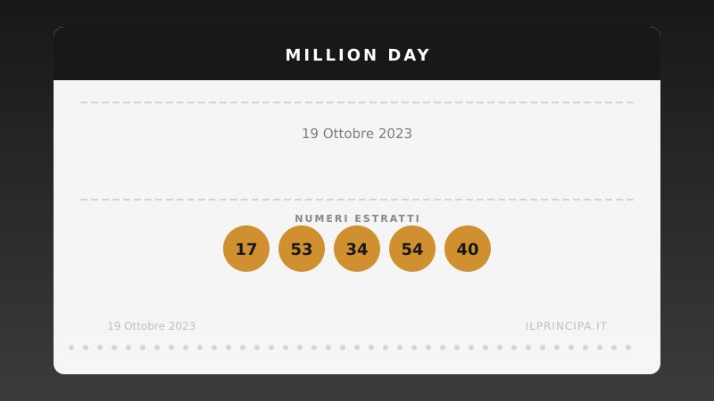 Million Day 19 ottobre 2023: ecco la combinazione estratta