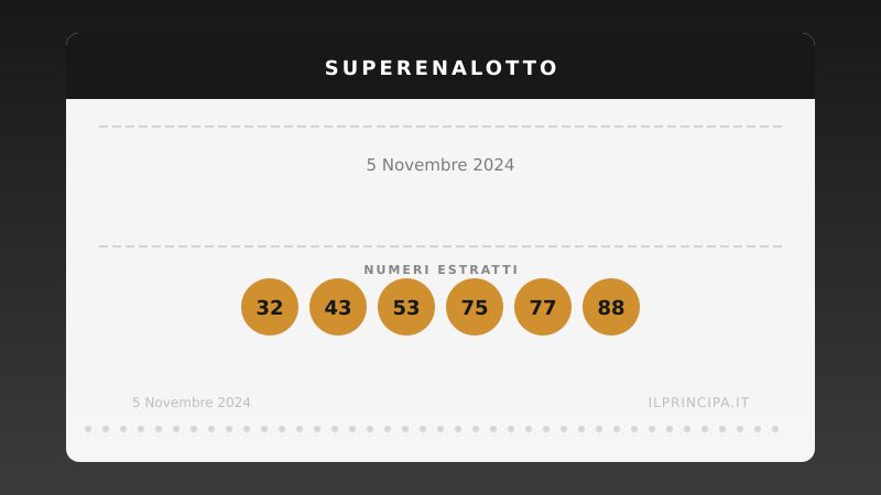 SuperEnalotto, martedì 5 novembre 2024: numeri vincenti e quote