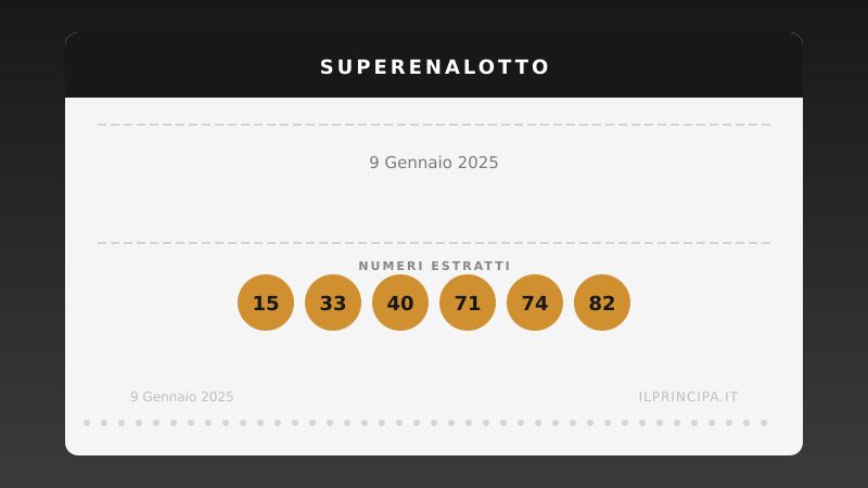 SuperEnalotto giovedì 9 gennaio 2025: la combinazione e il jackpot