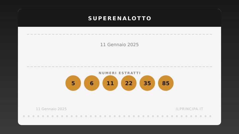 SuperEnalotto, sabato 11 gennaio 2025: numeri vincenti e quote