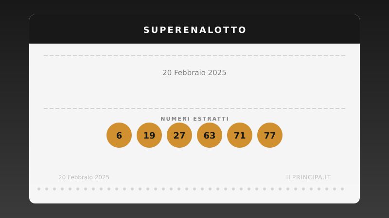 SuperEnalotto 20 febbraio 2025: niente colpo grosso
