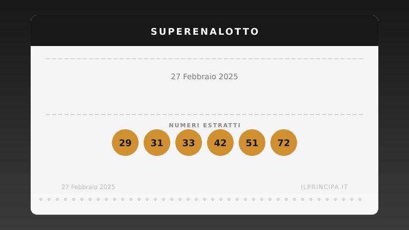 Concorso del SuperEnalotto: la sestina del concorso del 27 febbraio 2025