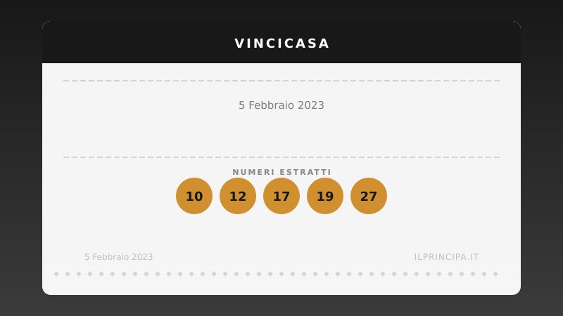VinciCasa 5 febbraio 2023: ecco la combinazione che vale una casa